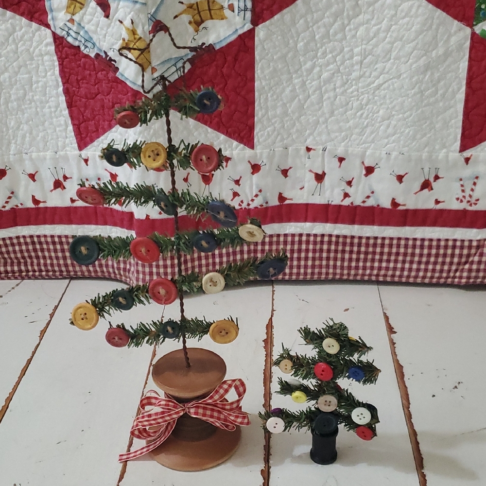 Festive Button Decorated Mini Christmas Trees